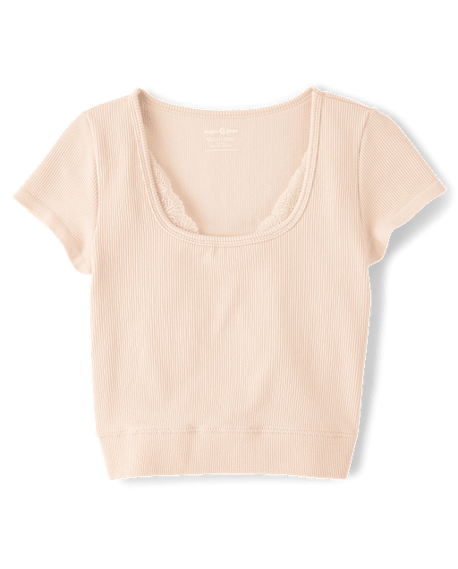 Tween Girls Lace Ribbed Seamless Top