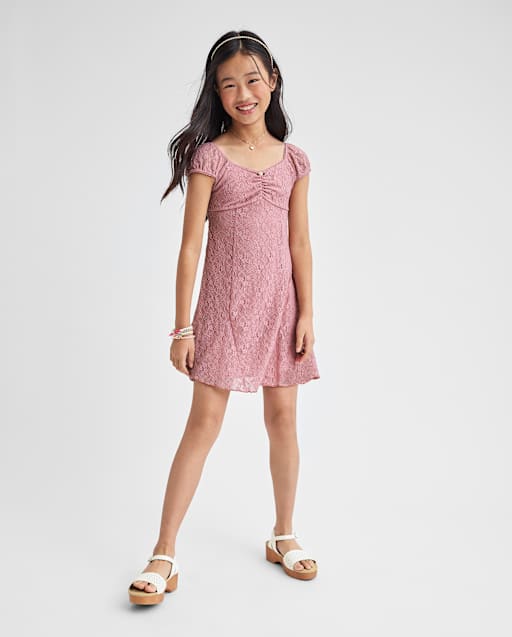 Girls Sleeveless Floral Eyelet Shift Dress - PINK | The Children's