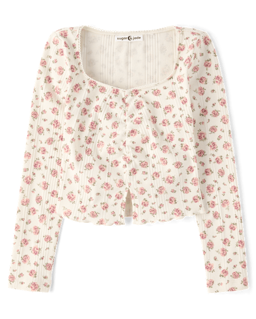 Tween Girls Floral Cinched Split Front Top