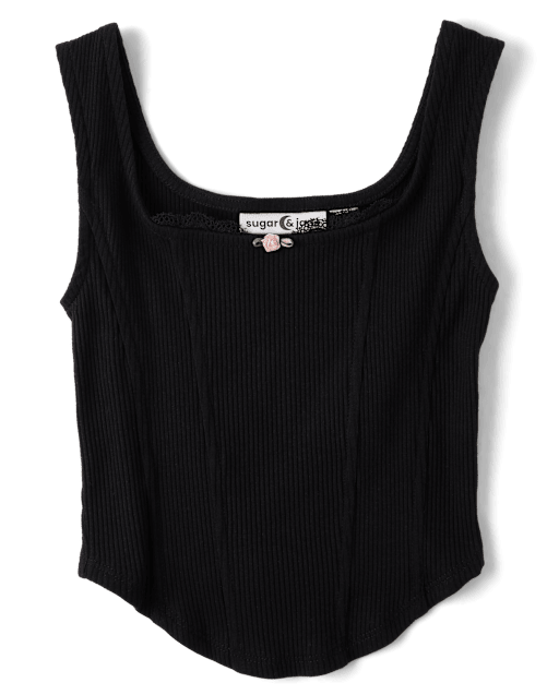 Tween Girls Ribbed Lace Corset Tank Top