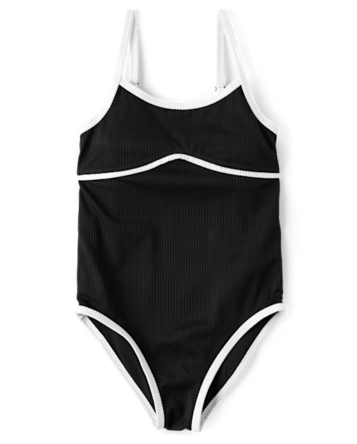 Tween Girls Contrast Ribbed One Piece Swimsuit