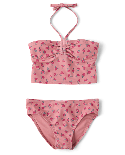 Tween Girls Floral Halter Longline Bikini Swimsuit