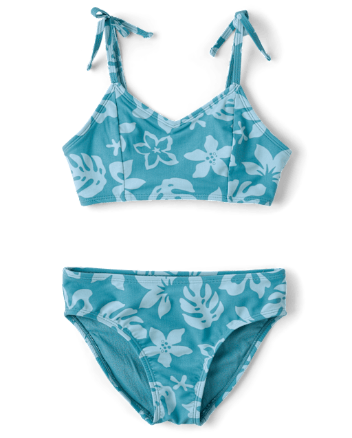 Tween Girls Tropical Bow Shoulder Bikini Swimsuit