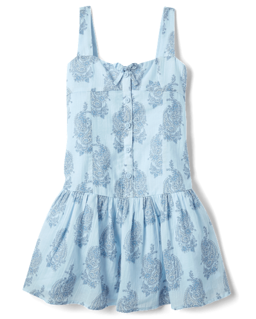 Tween Girls Paisley Button Tank Dress