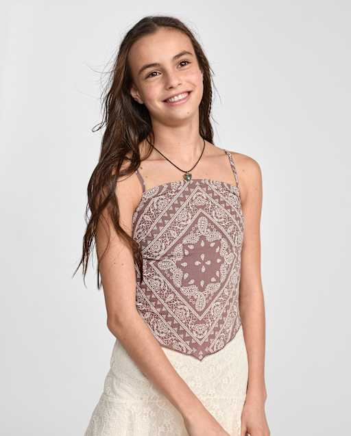 Tween Girls Textured Bandana Tank Top