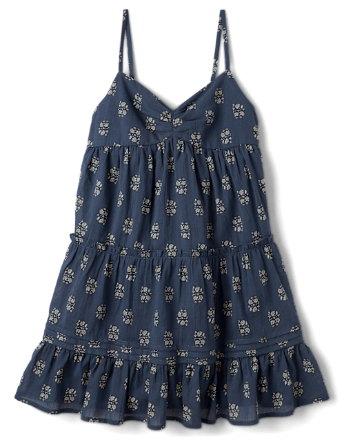 Tween Girls Floral Textured Ruffle Dress
