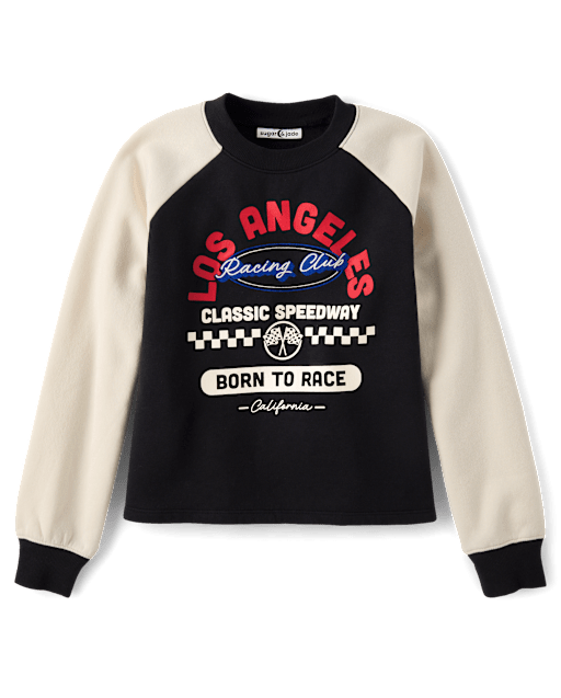 Tween Girls Embroidered Racing Colorblock Premium Fleece Sweatshirt