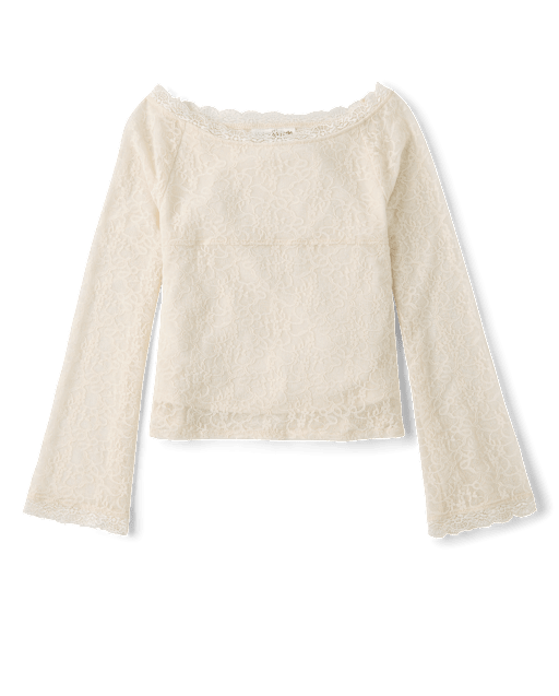 Tween Girls Lace Wide Neck Top