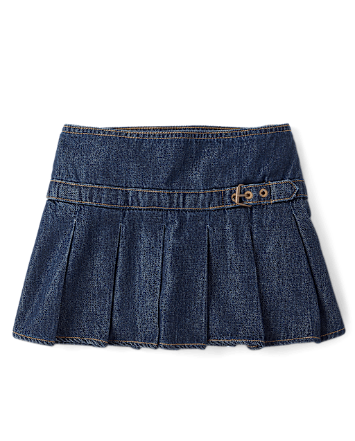 Tween Girls Buckle Pleated Denim Skort