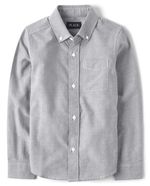 Camisa Oxford de manga larga con botones de uniforme para niños