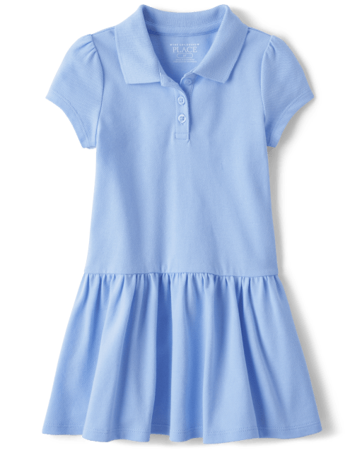 Vestido polo de piqué de manga corta con uniforme para niñas pequeñas