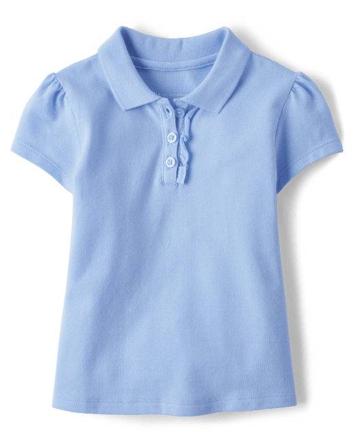 Toddler Girls Uniform Short Sleeve Ruffle Pique Polo