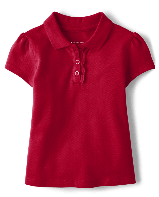Toddler Girls Uniform Short Sleeve Ruffle Pique Polo