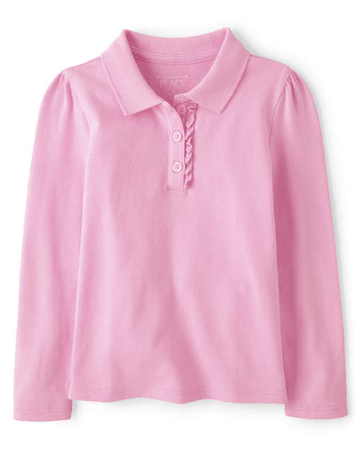 Toddler Girls Uniform Ruffle Pique Polo