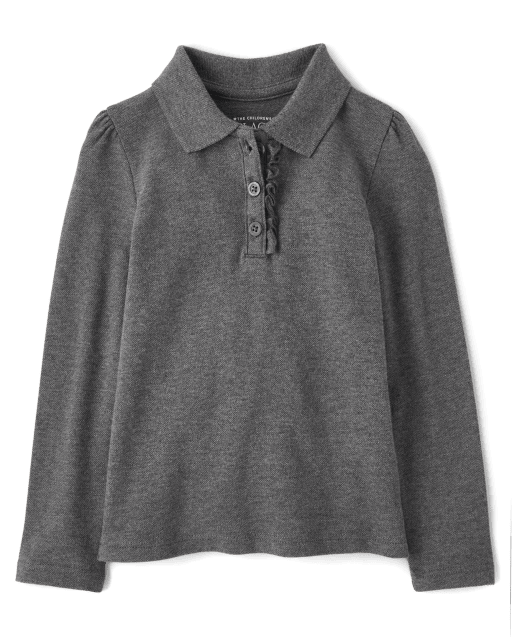 Toddler Girls Uniform Ruffle Soft Stretch Pique Polo