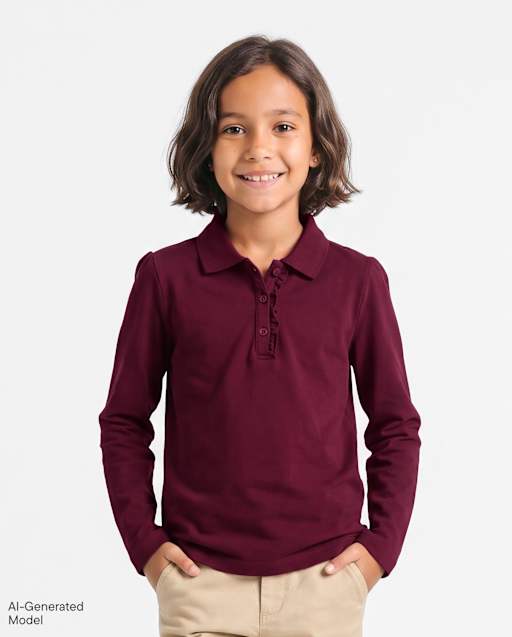 Girls Uniform Ruffle Soft Stretch Pique Polo