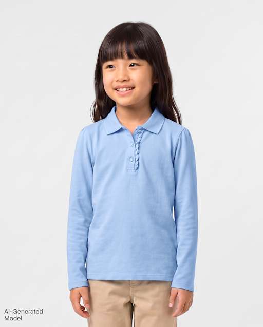 Girls Uniform Ruffle Soft Stretch Pique Polo