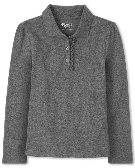 Polo de piqué con volantes de manga larga uniforme para niñas