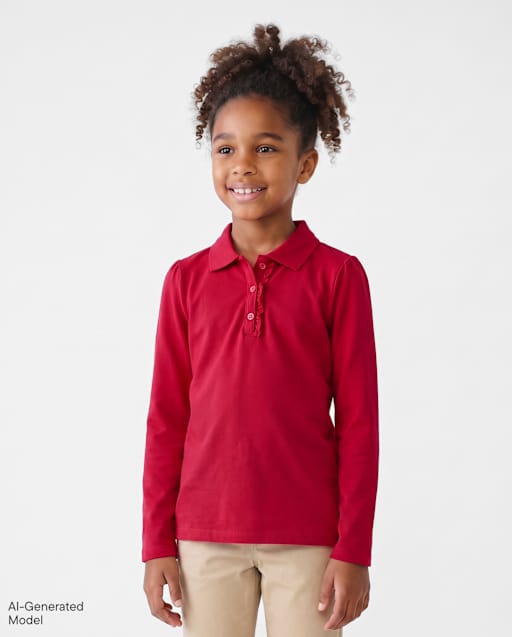 Girls Uniform Ruffle Soft Stretch Pique Polo