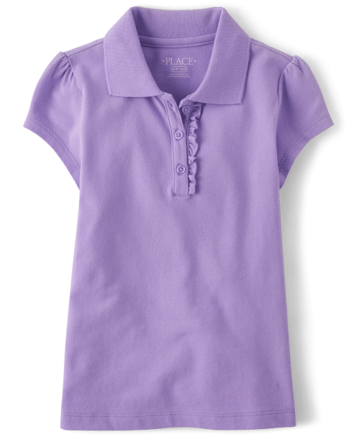 Regal Violet The Childrens Place Baby Girls and Toddler Girls Short Sleeve Ruffle Pique Polo 2T 