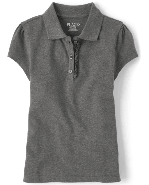 Girls Uniform Short Sleeve Ruffle Pique Polo