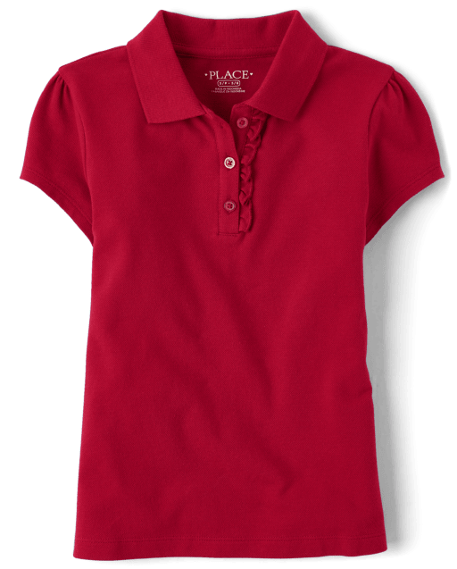The Childrens Place Girls Uniform Ruffle Pique Polo Shirt 