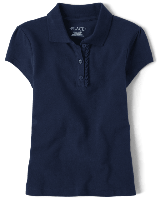 Girls Uniform Short Sleeve Ruffle Pique Polo