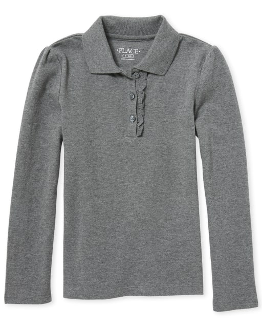 Polo de piqué con volantes de manga larga uniforme para niñas
