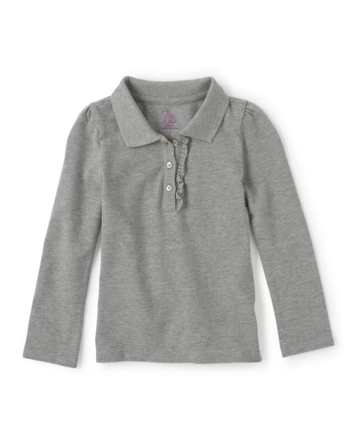 Polo de piqué con volantes de manga larga uniforme para niñas