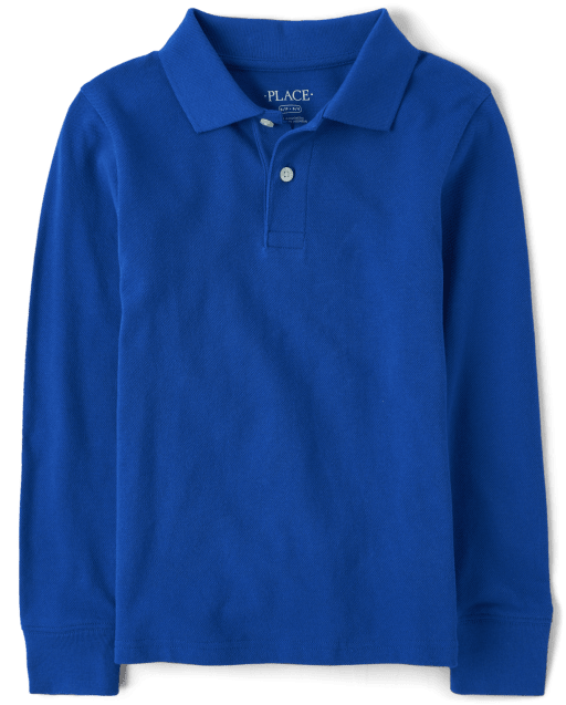 Polo de piqué de manga larga de uniforme para niños