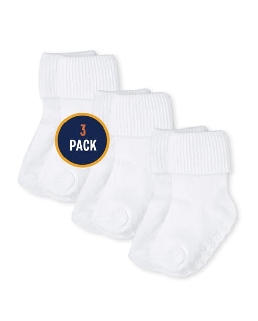 Paquete de 3 calcetines unisex para bebés y niños pequeños con triple rollo