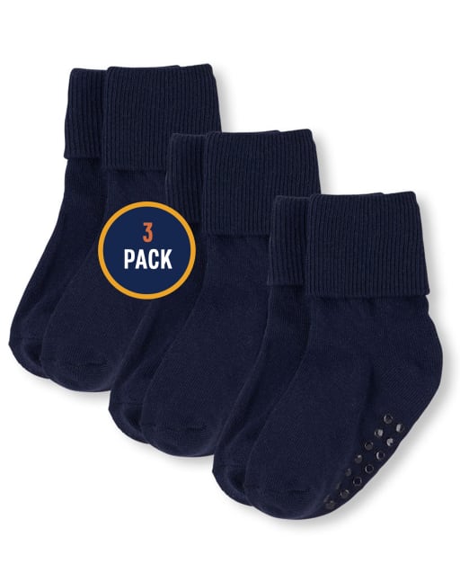 Paquete de 3 calcetines unisex para bebés y niños pequeños con triple rollo