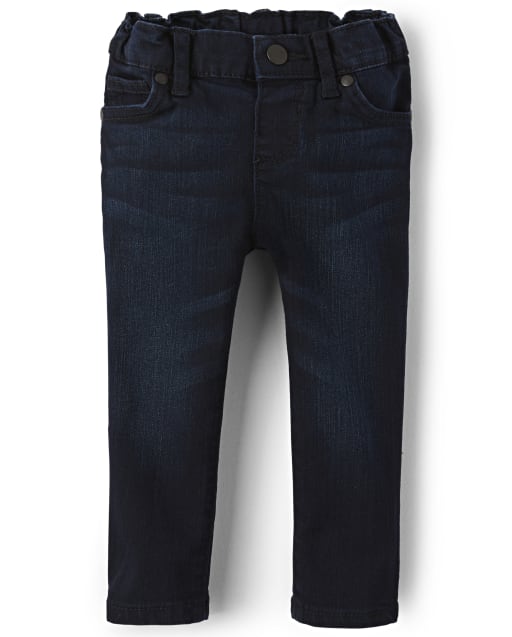 Jeans ajustados básicos para bebés y niñas pequeñas - Lavado índigo oscuro