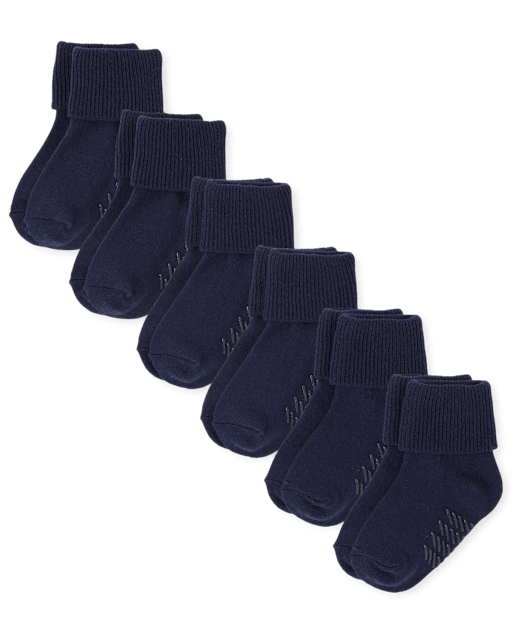 Paquete de 6 calcetines unisex para bebés y niños pequeños con triple rollo