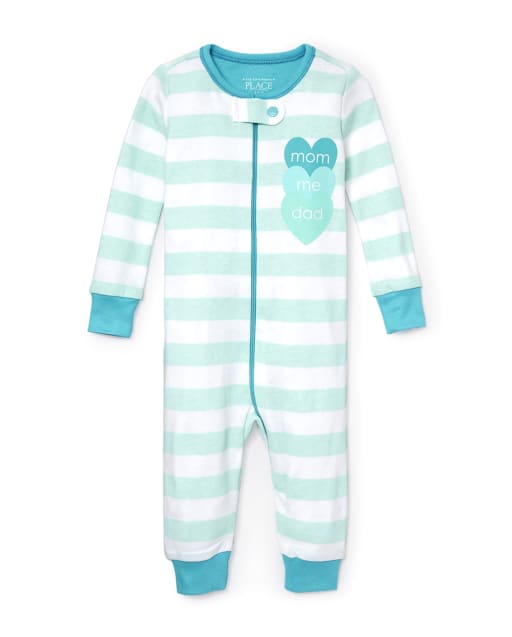 Baby And Toddler Girls 'Mom Me Dad' Striped One Piece Pajamas