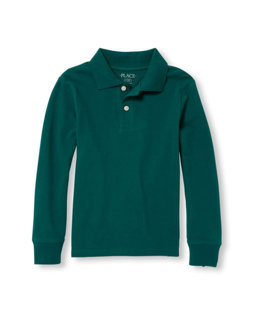 Polo de piqué de manga larga de uniforme para niños