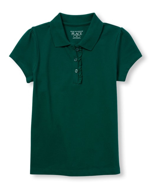 Polo en piqué à manches courtes à volants pour fille