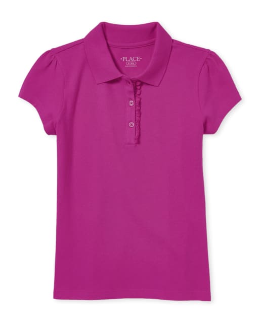 Polo de piqué con volantes de uniforme para niñas