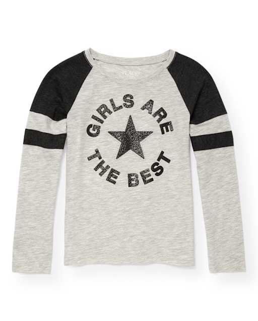Girls Active Long Raglan Sleeve Embellished 'Girls Are The Best' Football Top