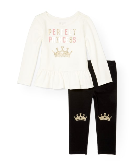 Toddler Girls Glitter 'Perfect Princess' Top And Glitter Crown Leggings Set