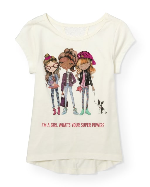 Girls Embellished Graphic Lace V Back Top