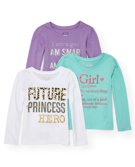 Toddler Girls Embellished Girl Power Graphic Tee 3-Pack
