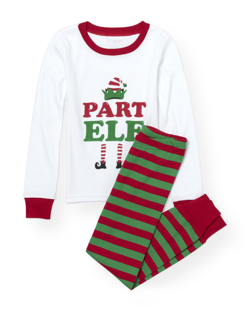 Kids 'Part Elf' Top And Striped Pants Snug Fit Pajamas