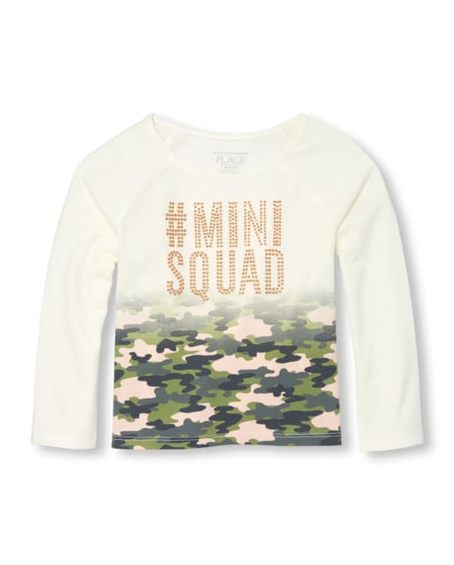 Toddler Girls Glitter 'Mini Squad' Camo Top