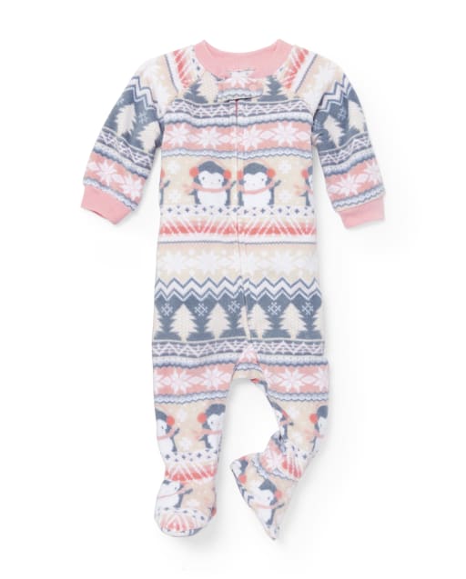 NWT The Childrens Place Unicorn Fair Isle Penguin Footed Fleece Sleeper Pajamas