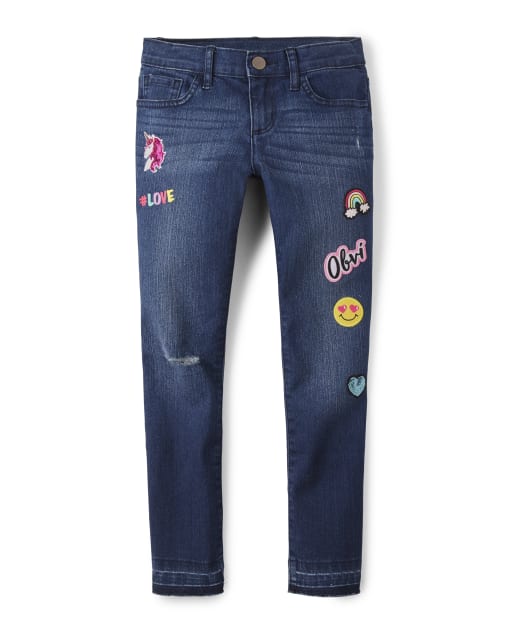 Girls Patch Denim Jeggings