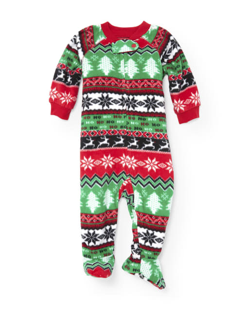 Baby And Toddler Boys Christmas Fair Isle Print Fleece Footed One Piece Pajamas