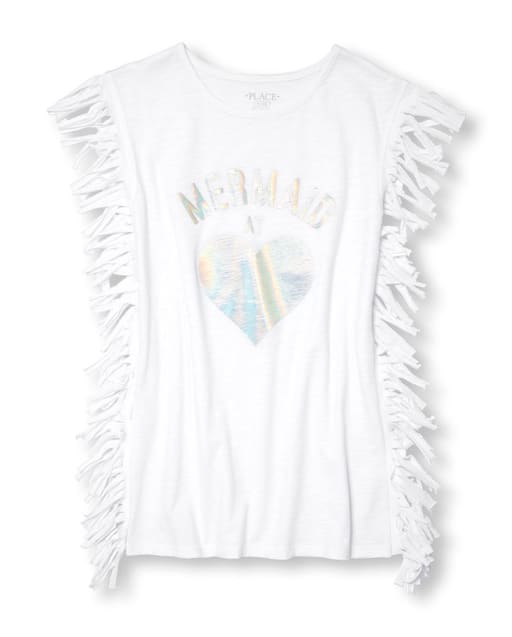 Cache-maillot sans manches en aluminium pour fille avec franges en forme de cœur « Sirène à »