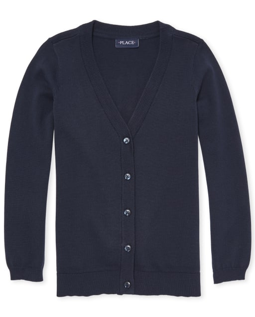 Girls Uniform Long Sleeve V Neck Boyfriend Fit Cardigan