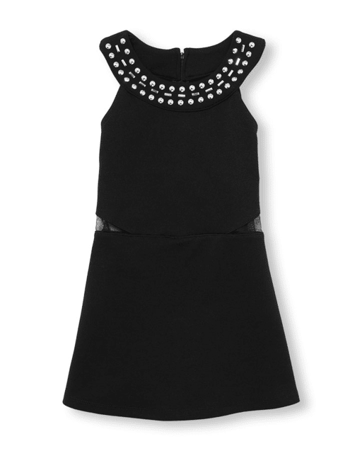 Girls Sleeveless Studded Mesh Cut Out Ponte Romper